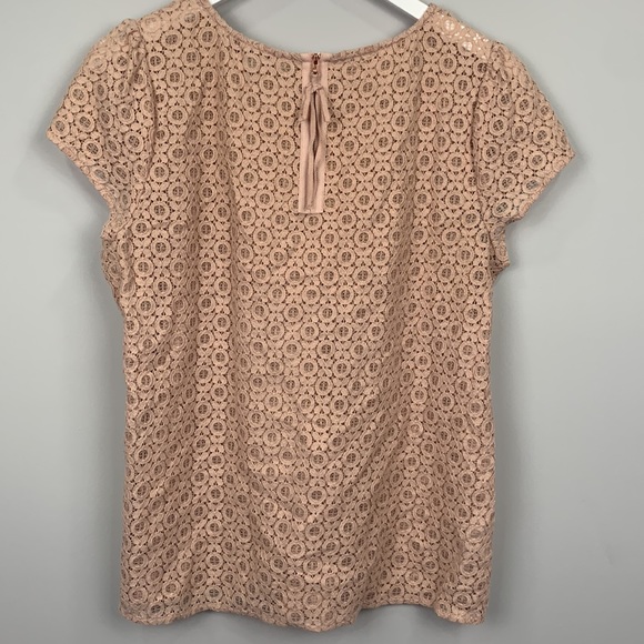 LOFT Pink Mesh Lace Blush Floral Exposed Zipper Top Size Medium - Picture 5 of 8